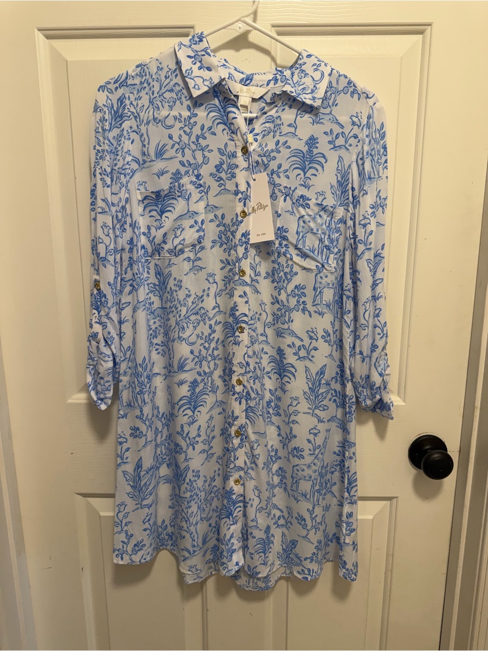 Lilly Pulitzer Natalie Shirtdress Swimsuit Cover-up Resort White and Blue - Picture 4 of 10